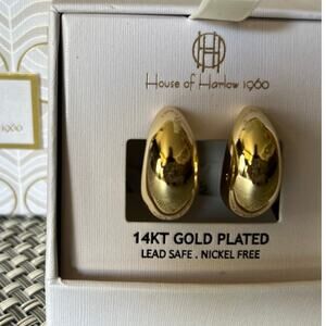 HOUSE OF HARLOW 1960 14K Gold Plated Large Puffed Hoop Earrings NWB Classic